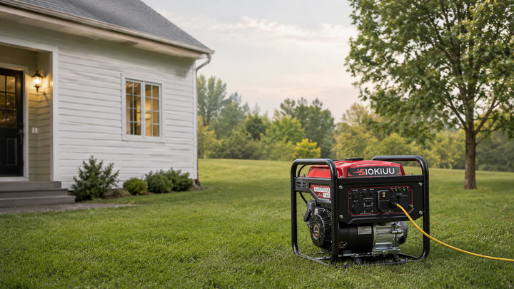 a generator running well away from the house with exhaust pointed outward