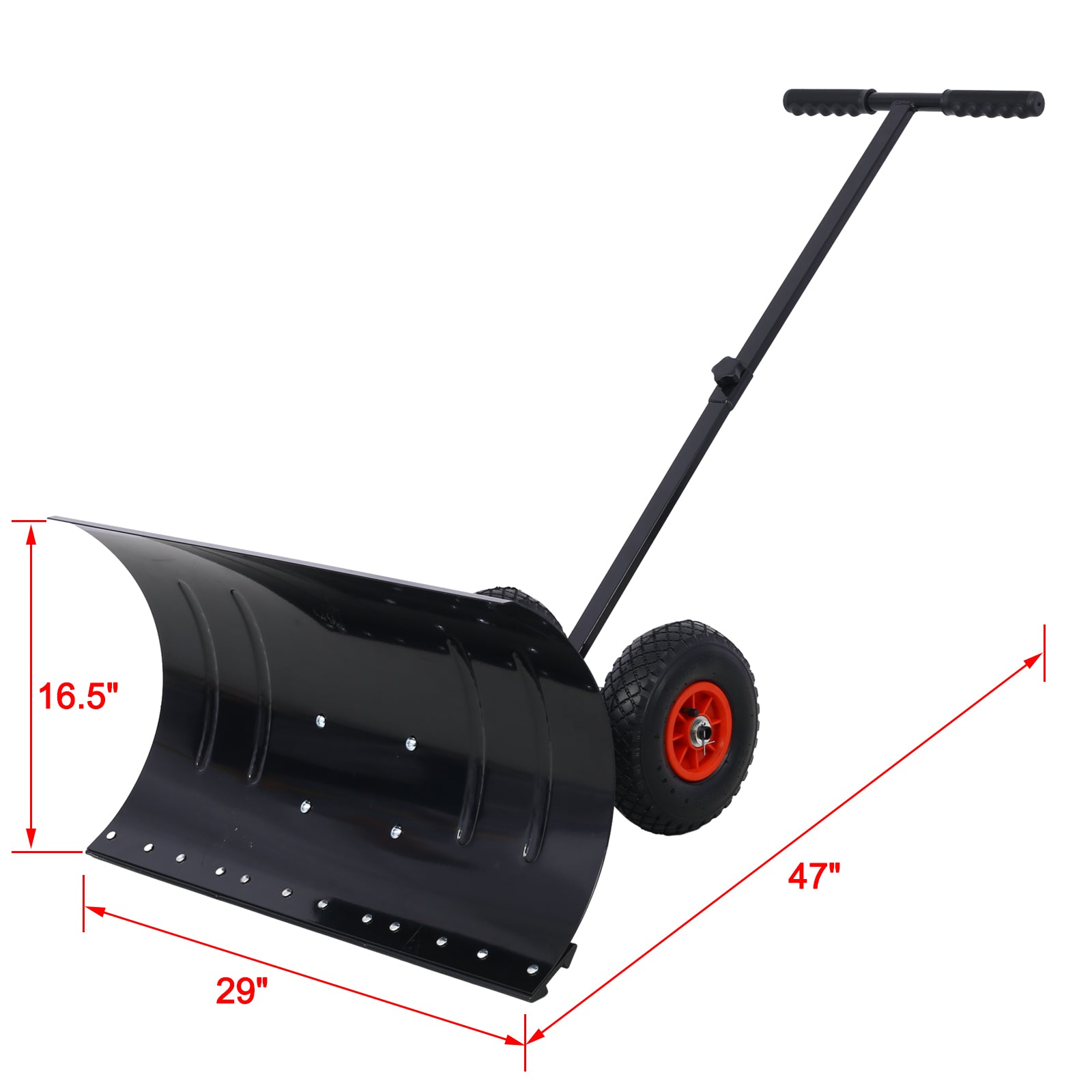 29-Inch Wheeled Snow Pusher with Adjustable Handle