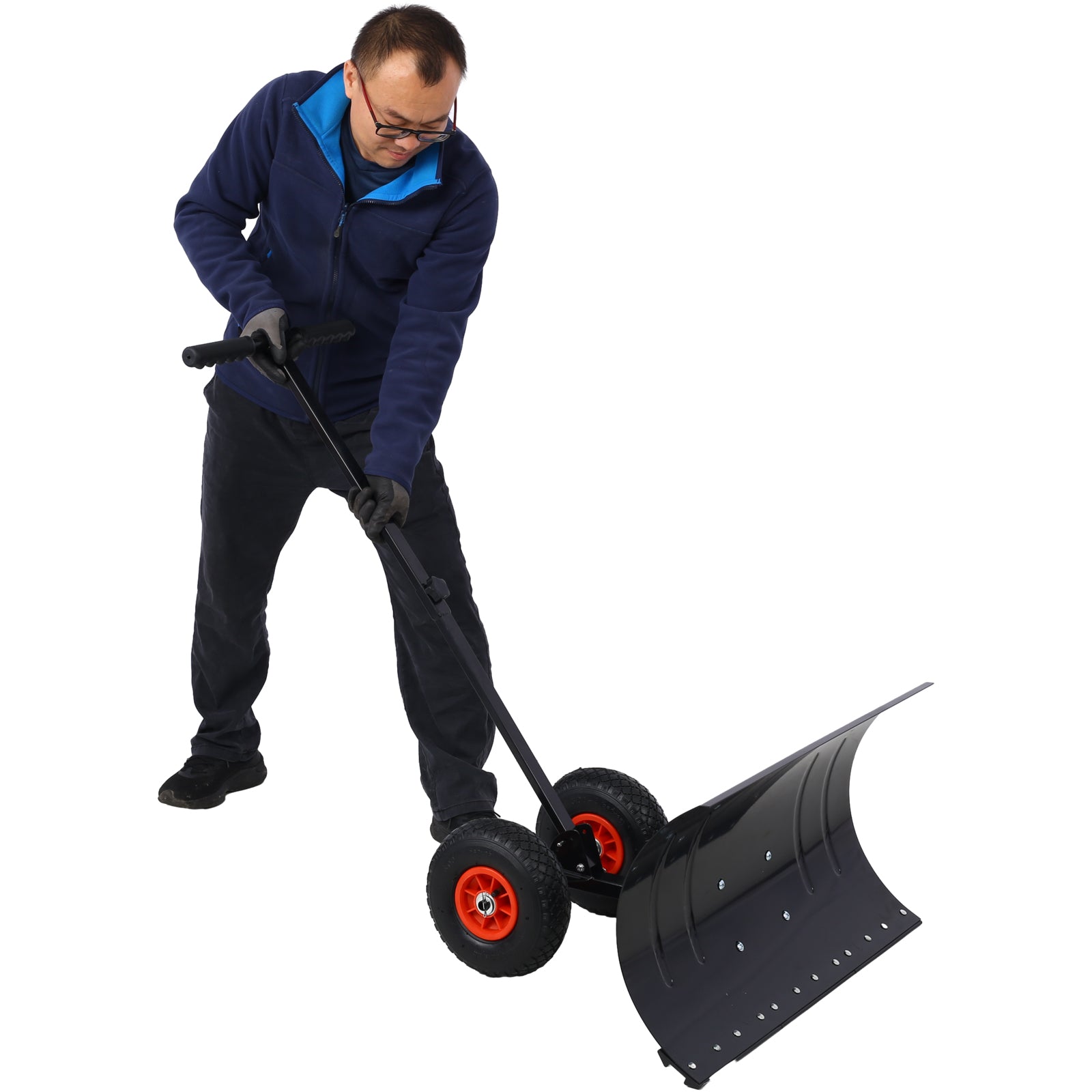 29-Inch Wheeled Snow Pusher with Adjustable Handle