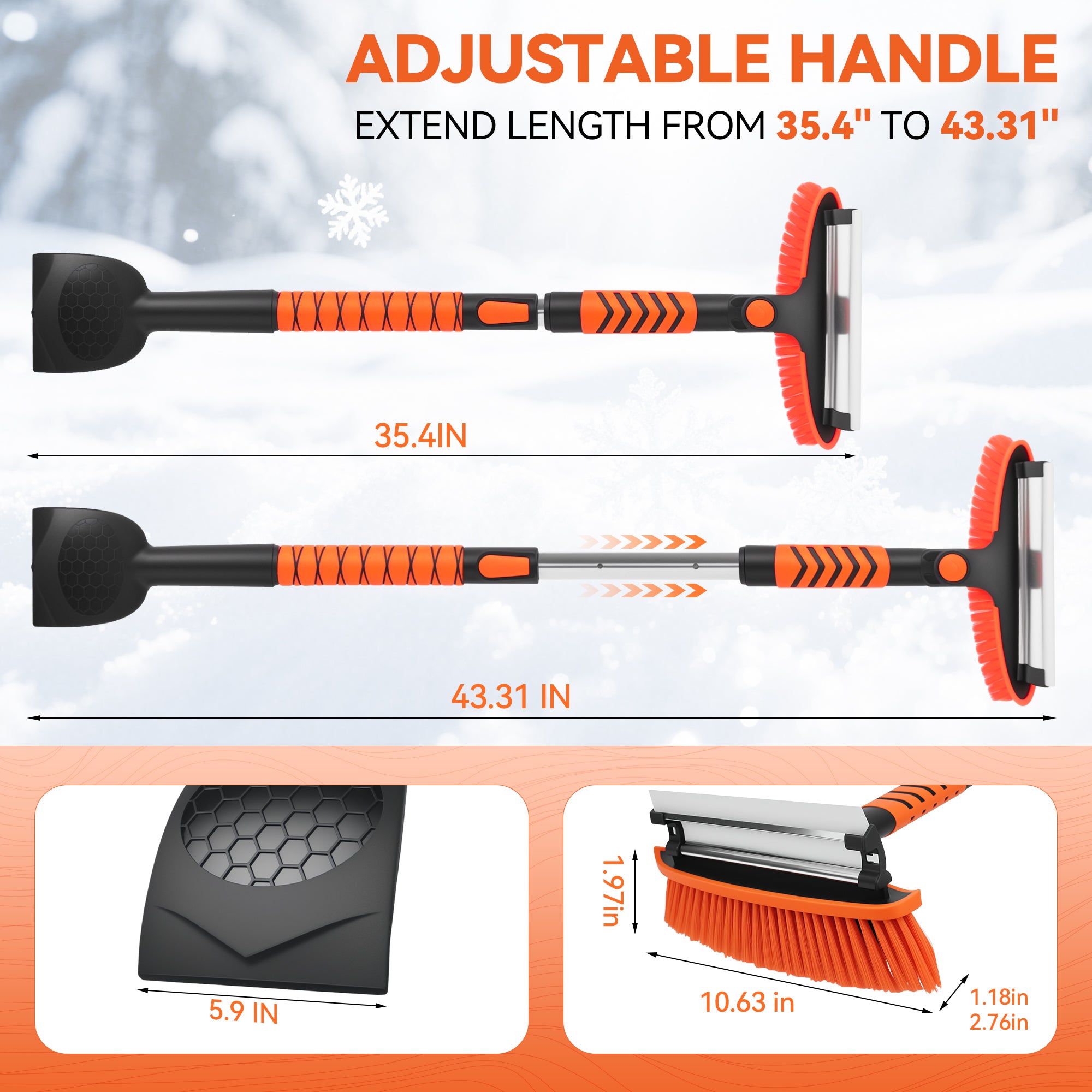 43-Inch Extendable Snow Brush & Ice Scraper Tool