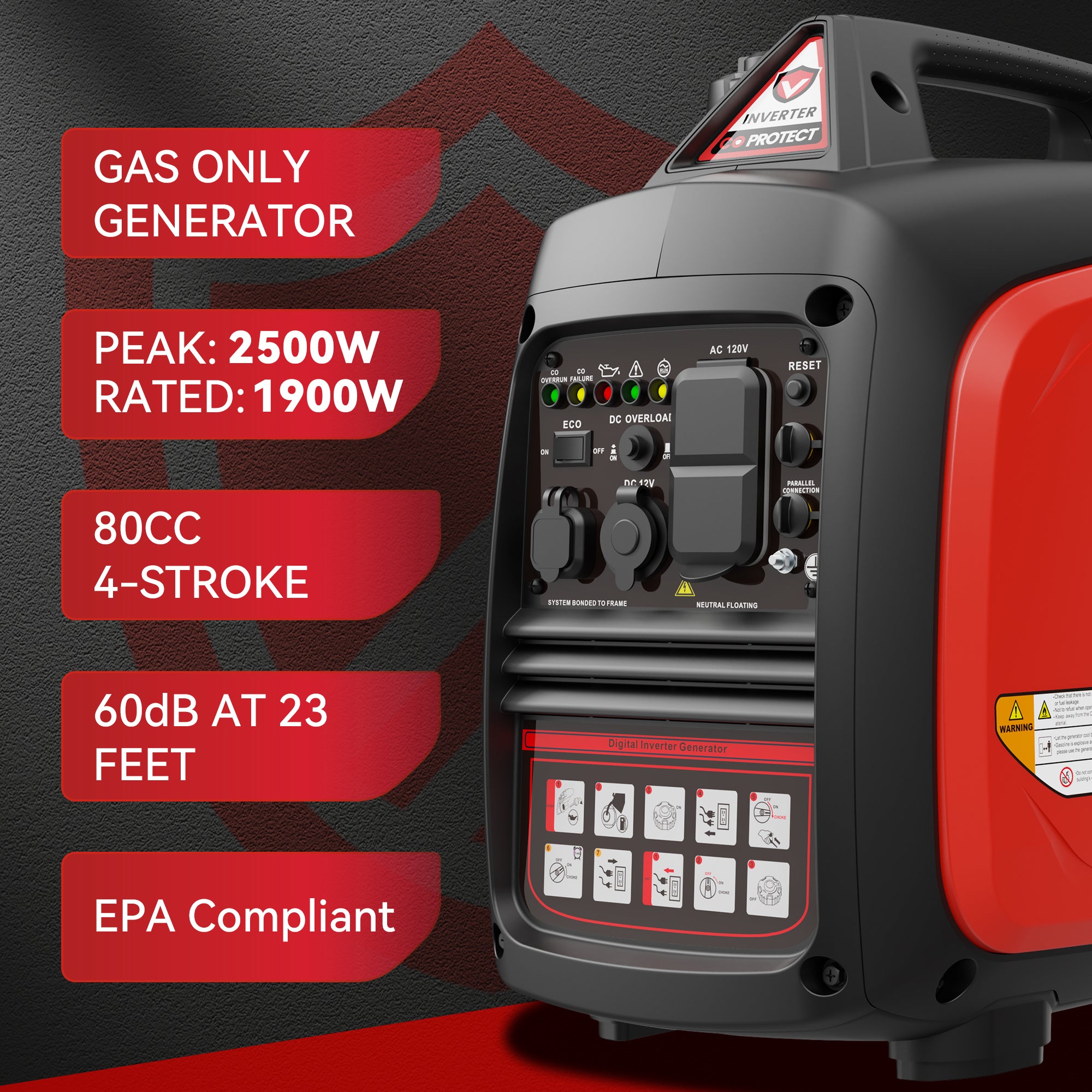 2500W Portable Generator Super Quiet Inverter Generator Ultra Lightweight for Home Backup