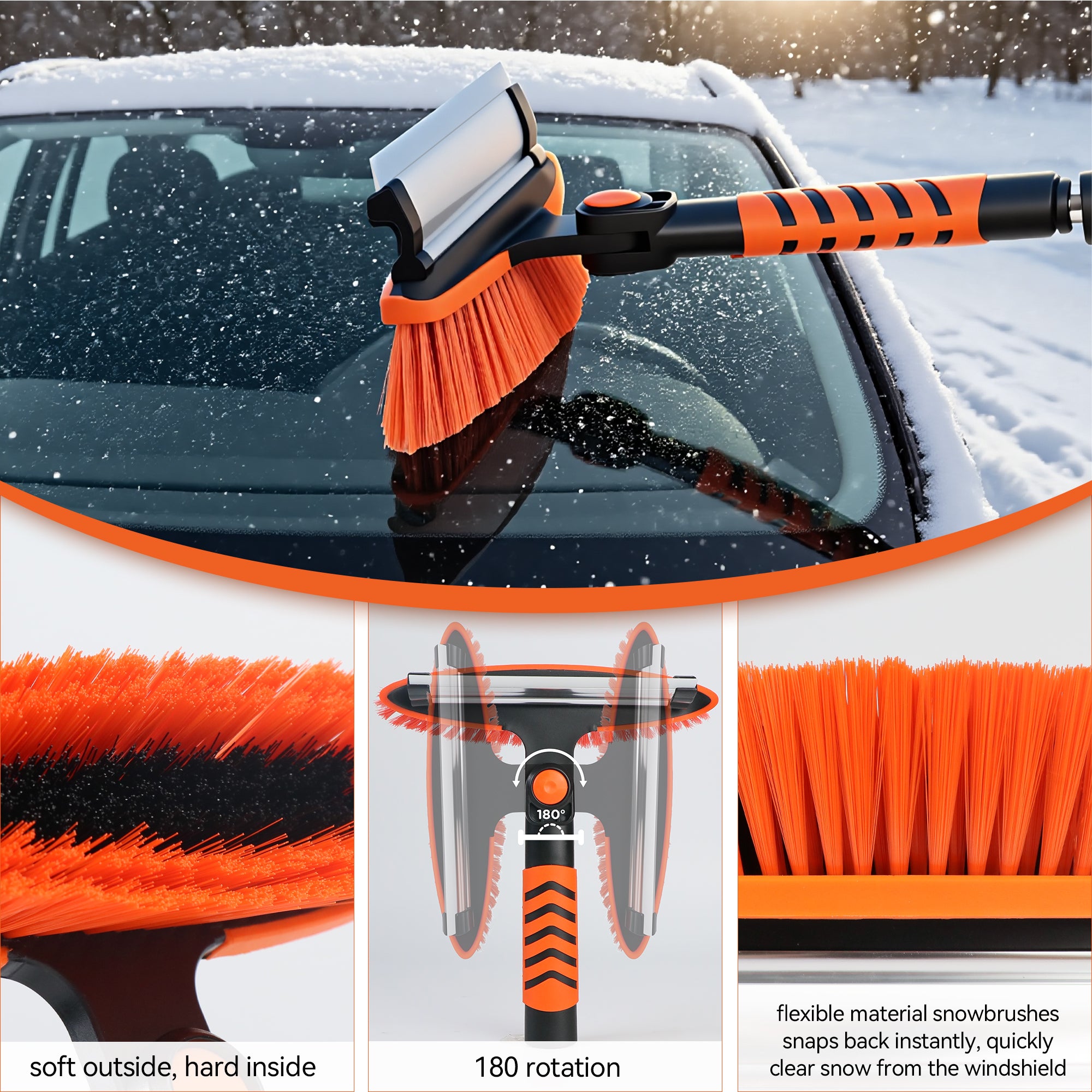 43-Inch Extendable Snow Brush & Ice Scraper Tool
