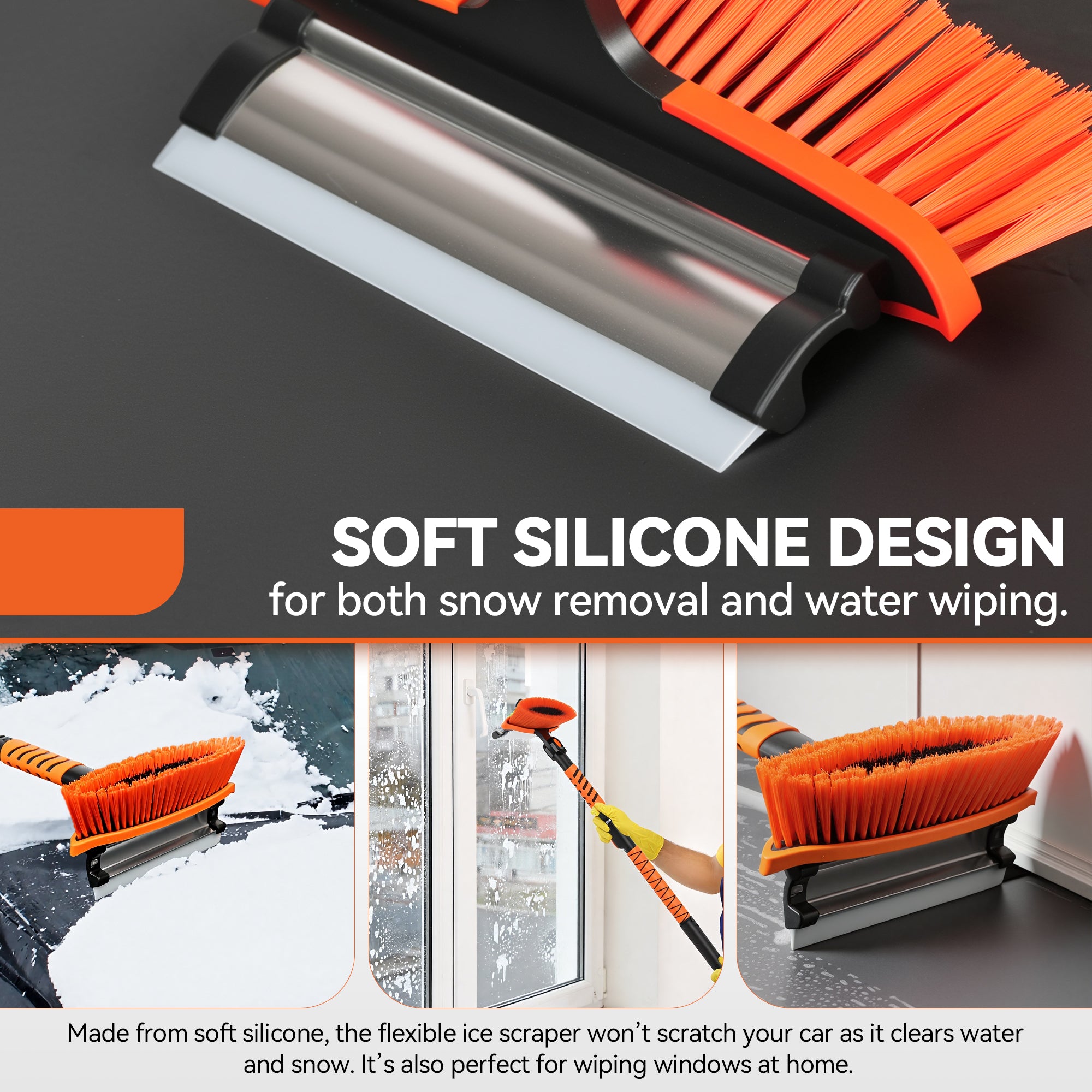 43-Inch Extendable Snow Brush & Ice Scraper Tool