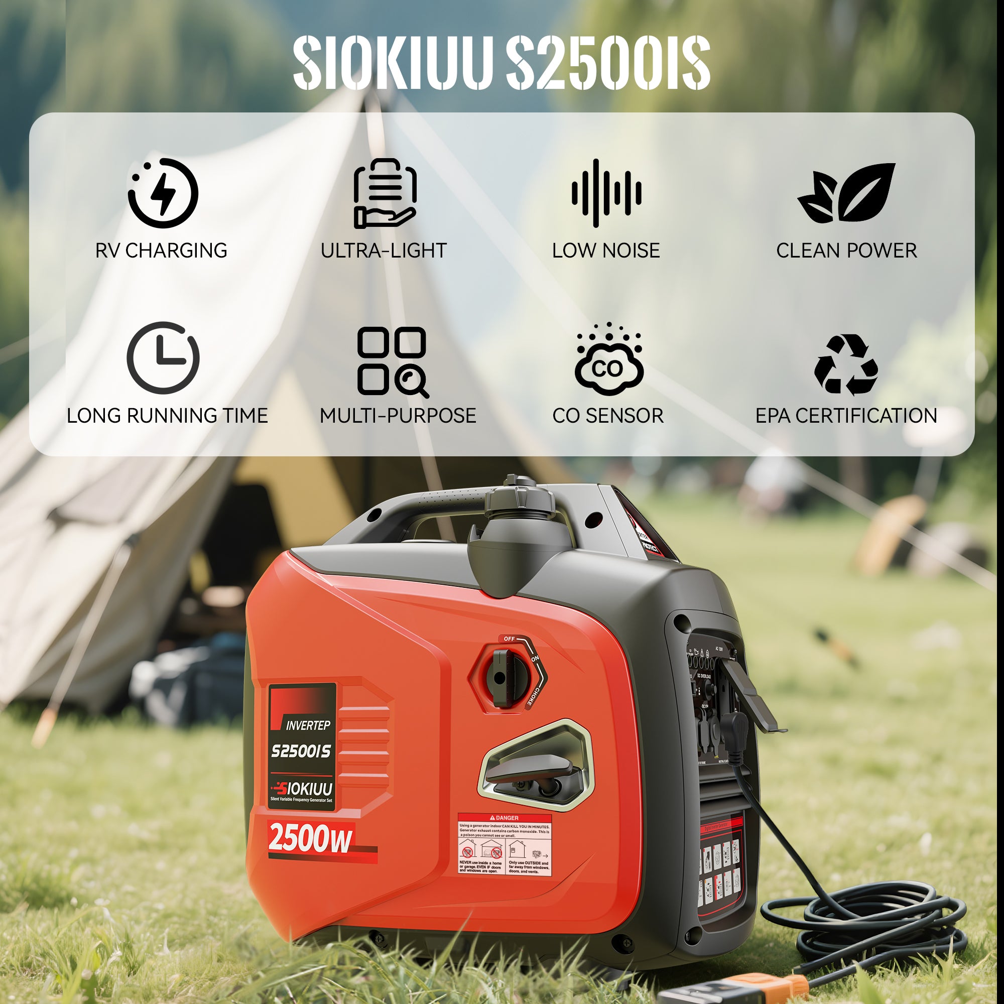 2500W Portable Generator Super Quiet Inverter Generator Ultra Lightweight for Home Backup