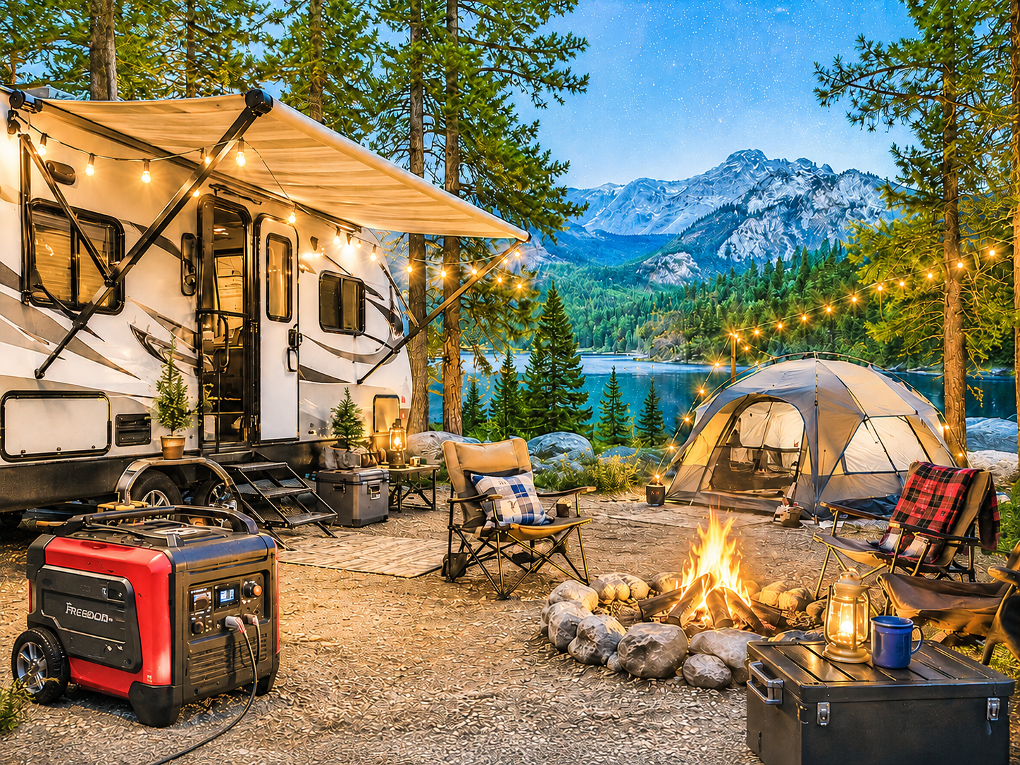 Night camping tent powered by generator