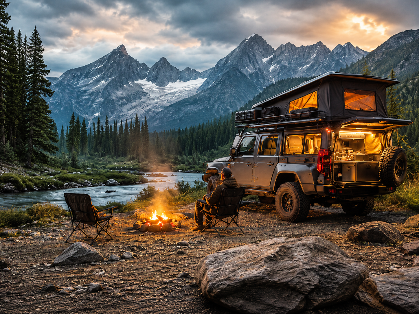Off-grid weekend van camping with generator