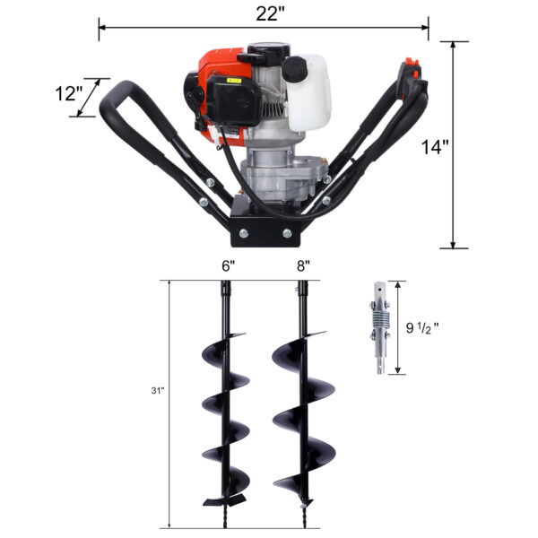 Post Hole Digger, 43cc Post Hole Digger, Gas Powered Earth Digger with 6&8" and absorber,Earth Auger Drill Bit, 30 inch Long Alloy Steel Auger, for Farmland, Garden and Plant, EPA Certification - Image 17