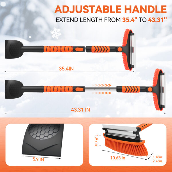 43.3" Snow Brush and Ice Scrapers for Car Windshield Extendable Detachable Snow Removal Tool for Trucks SUVS with Ergonomic Foam Grip - Image 7